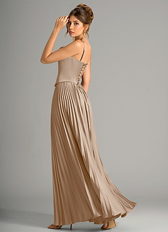Azazie Saedra Bridesmaid Dresses Taupe A-Line Corset Stretch Satin Dress image8