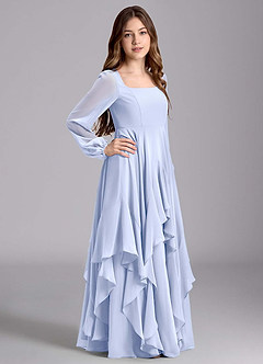 Azazie Clara Junior Vestido de Hielo de Gasa de Corte en A con Blusón image4