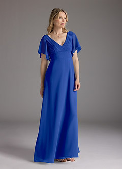 Azazie Alessa Mother of the Bride Dresses Royal Blue A-Line V-Neck Pleated Chiffon Dress image1