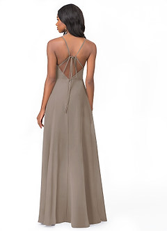 Azazie Everleigh At-home Try On Dresses Taupe A-Line Sweetheart Pleated Chiffon Dress image2
