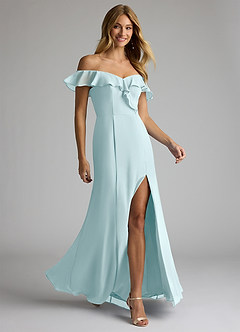 Azazie Sophie Bridesmaid Dresses Sea Glass A-Line Off the Shoulder Chiffon Convertible Dress image4