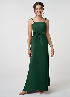Azazie Anina Junior Robe Trapèze en Satin extensible Arc Vert Foncé image3