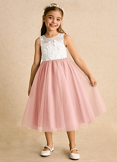 Azazie Lina Flower Girl Dresses Ivory Rosette Ball-Gown Lace Dress image2