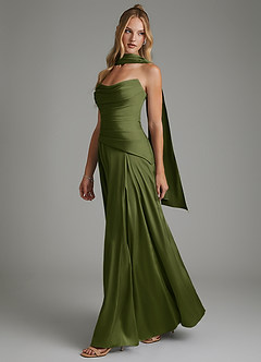 Azazie Gabriela Bridesmaid Dresses Olive A-Line Corset Stretch Satin Dress image6