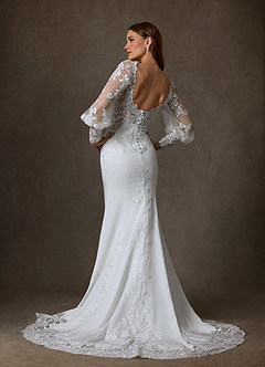 Azazie Isadora Wedding Dresses Diamond White Mermaid Lace Dress image2