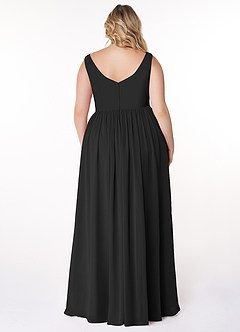 Azazie Keyla Bridesmaid Dresses Black A-Line V-Neck Pleated Chiffon Dress image7