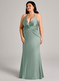 Azazie Valerie Brudtärnklänningar Klä av Sjöjungfru i Stretch Satin Plisserad Silversalvia image11