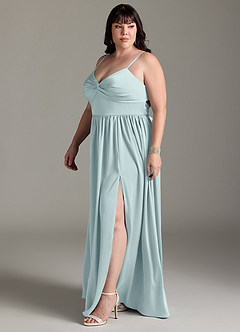 Azazie Zeya Bridesmaid Dresses Mist A-Line Pleated Stretch Satin Dress image13