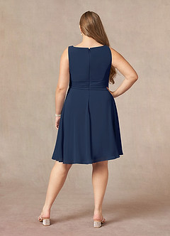 Azazie Shirley Mother of the Bride Dresses Dark Navy A-Line Scoop Pleated Chiffon Dress image12