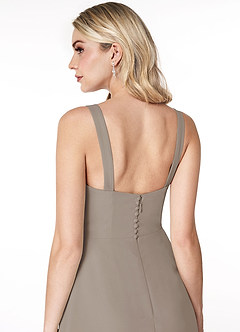 Azazie Jay Bridesmaid Dresses Taupe A-Line Square Neckline Side Slit Chiffon Dress image6