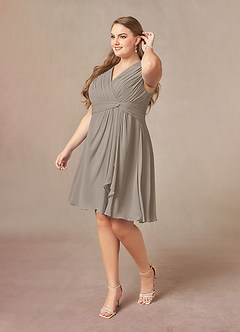 Azazie Theron Mother of the Bride Dresses Taupe A-Line V-Neck Pleated Chiffon Dress image8