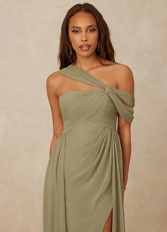 Christian Siriano Bridal for Azazie 1014 Robes de demoiselle d'honneur Robe Trapèze en Mousseline de soie Épaule décolletée Vert Mousse image6