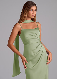 Azazie Calandra Jurken voor bruidsmeisjes Jurk van Stretch Satijn met A-Lijn Geplooid Stoffige Salie image5