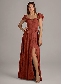 Azazie Aricella Robes de demoiselle d'honneur Robe Trapèze en Blumen-Burnout Corset Terracotta image1