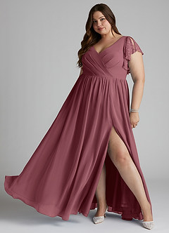 Azazie Zella Bridesmaid Dresses Desert Rose A-Line Lace Chiffon Dress image7