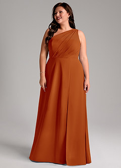 Azazie Phaedra Bridesmaid Dresses Paprika A-Line One Shoulder Chiffon Dress image16