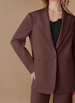 front Amelia Espresso Refined Weave Performance Oversized Blazer