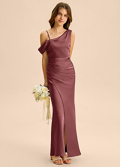 Azazie Madelyn Junior Amethyst Sheath Off the Shoulder Stretch Satin Dress image4