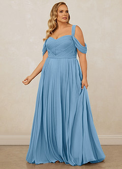 Christian Siriano Bridal for Azazie 1013 Bridesmaid Dresses Steel Blue A-Line Off the Shoulder Chiffon Dress image13