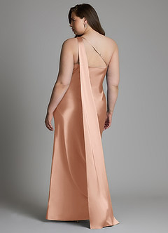 Azazie Juniper Bridesmaid Dresses Rose Gold Mermaid One Shoulder Stretch Satin Dress image8