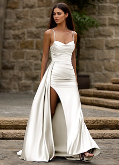 Drape Weiß Satin-Ballkleid image3