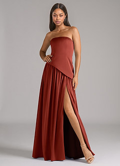 Azazie Adeline Bridesmaid Dresses Terracotta A-Line Strapless Stretch Satin Convertible Dress image1