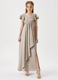 Azazie Omari Junior Frost A-Line Pleated Stretch Satin Dress image4
