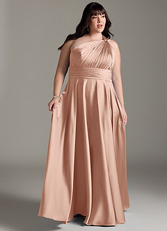 Azazie Charlize Jurken voor bruidsmeisjes Jurk van Stretch Satijn met A-lijn One-shoulder Rosé Goud image11