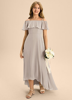 Azazie Maggie Junior Frost A-Line Off the Shoulder Chiffon Dress image3