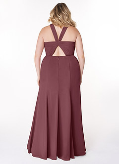 Azazie Rue Bridesmaid Dresses Sangria A-Line Halter Chiffon Dress image9