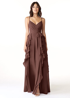 Azazie Peyton Bridesmaid Dresses Espresso A-Line Ruched Chiffon Dress image5