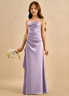 Azazie Cannoli Girls Formal Robe Demoiselle D'honneur Fillette Robe Trapèze en Mat Satiné Plissée Frostiges Flieder image5