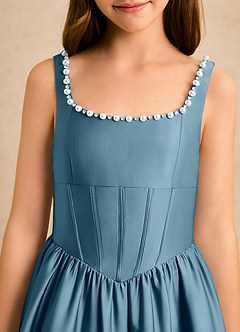 Azazie Enid Girls Formal Blomsterpigekjoler A-Line Perlebesat Stræk satin Gulv-længde Kjole image6