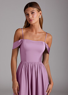 Azazie Calianna Bridesmaid Dresses Wisteria A-Line Off the Shoulder Stretch Satin Convertible Dress image2