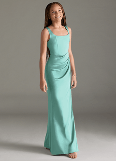 Azazie Mero Junior Aqua Mermaid Pleated Stretch Satin Dress image3