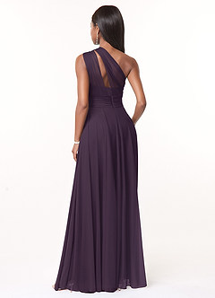 Azazie Charlize Bridesmaid Dresses Plum A-Line One Shoulder Mesh Dress image2