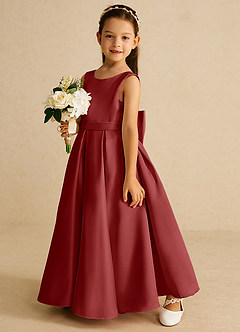 Azazie Pipsy Flower Girl Dresses Rust A-Line Bow Matte Satin Dress image2