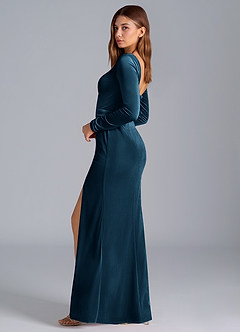 Azazie Addie Abiti da Damigella Abito Tubino in Velluto Manica Lunga Topazio Blu image6