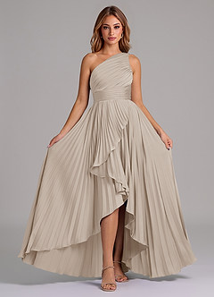 Azazie Lyrica Bridesmaid Dresses Frost A-Line One Shoulder Stretch Satin Dress image6