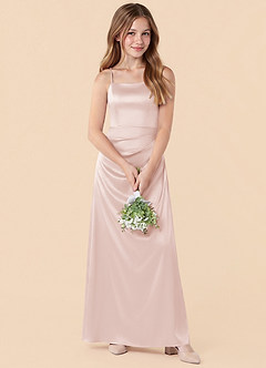 Azazie Renna Junior Meerjungfrau-Linie Plissee Stretch-Satin Kleid Zartrosa image4