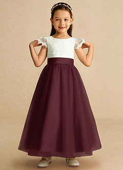 Azazie Pookie Flower Girl Dresses Cabernet A-Line Lace Tulle Dress image3