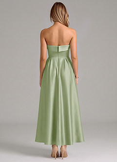 Azazie Lucienne Robes de demoiselle d'honneur Robe Trapèze en Satin extensible Plissé Vert Sauge image6