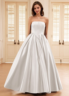 Seraphina Blanc Robe de bal en satin à corset baleiné trapèze image4