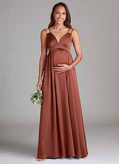 Azazie Emree Maternity Bridesmaid Dresses A-Line Stretch Satin Floor-Length Dress with Pockets image1