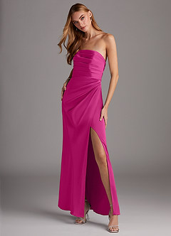 Azazie Lexie Vestidos de damas de honor Vestido de Fucsia de Satén Elástico de Corte Recto Convertible con Sin tirantes image4