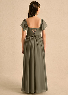 Azazie Patsy Girls Formal Robe Demoiselle D'honneur Fillette Robe Trapèze en Mousseline de soie Décolleté en cœur Vert Saule image1