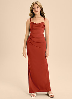 Azazie Mai Junior Rust Sheath Sweetheart Neckline Stretch Satin Dress image5