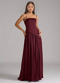 Azazie Adeline Vestidos de damas de honor Vestido de Cabernet de Satén Elástico de Corte en A Convertible con Sin tirantes image7