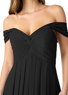 Azazie Kaitlynn Bridesmaid Dresses Black Empire Ruched Chiffon Convertible Dress image5