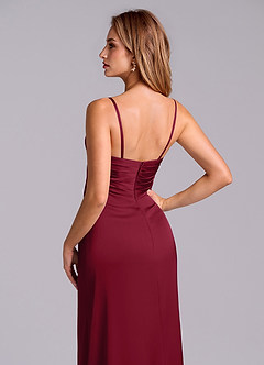 Azazie Sabrine Bridesmaid Dresses Burgundy A-Line Sweetheart Neckline Stretch Satin Dress image7